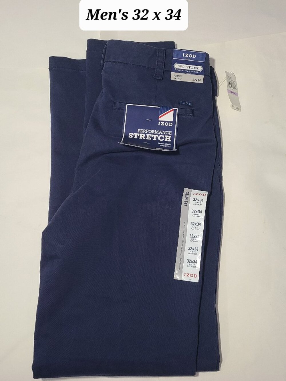 IZOD Performance Stretch Slim Fit Blue Men's Chino Pants Size 32 x 34 NWT